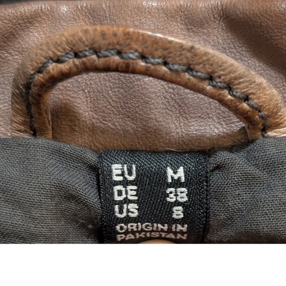 Mauritius "Megyn" Hooded Lambskin Leather Moto Jacket - Brown Size 8 Slim Fit - Picture 9 of 11